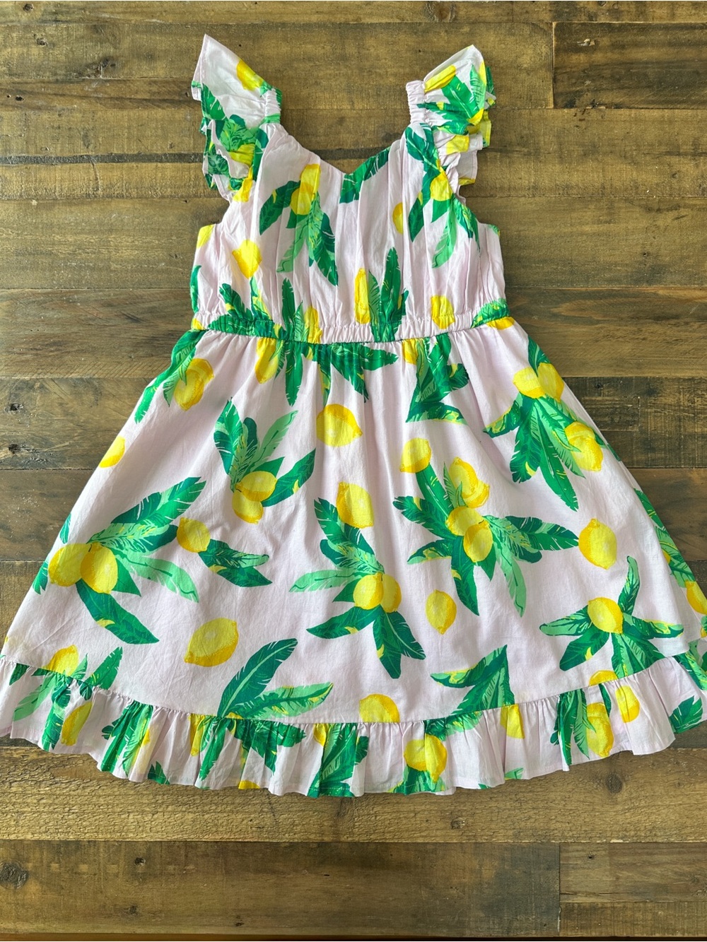 Crewcuts Factory Girls Lemon Print Flutter Sleeve Sundress